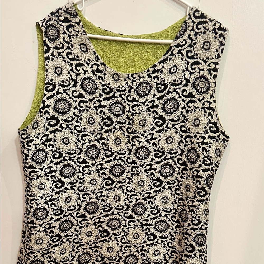 Silky and  Stylish Reversible Black and White and Lime green Patterned Tank Top